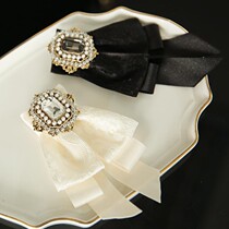  Korean luxury exaggerated bright large crystal pearl diamond lace butterfly bow tie fashion brooch 2 colors
