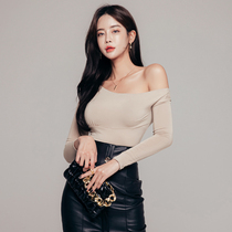 HChen Korea official website direct mail Sexy ripe elasticity tightly fixed tiled loose shoulder long sleeve-bombed T-shirt