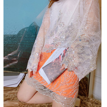 Miss Luxury2020 Sexy lace shirt beaded tube embroidery Autumn BI in with wild flared sleeves