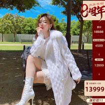 MissLuxury small winter stove White imported Danish mink female socialite wind long fur coat