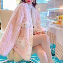 Miss Luxury Heavy Industries Cellular Grids 2021 New Winter Pink High-end Rex Otto Rabbit Fur Coats Women