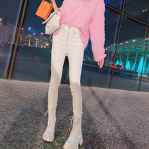 Miss Luxury Self-reserved recommendation white high-waisted skinny jeans thin velvet Oh ~ Mind carefully