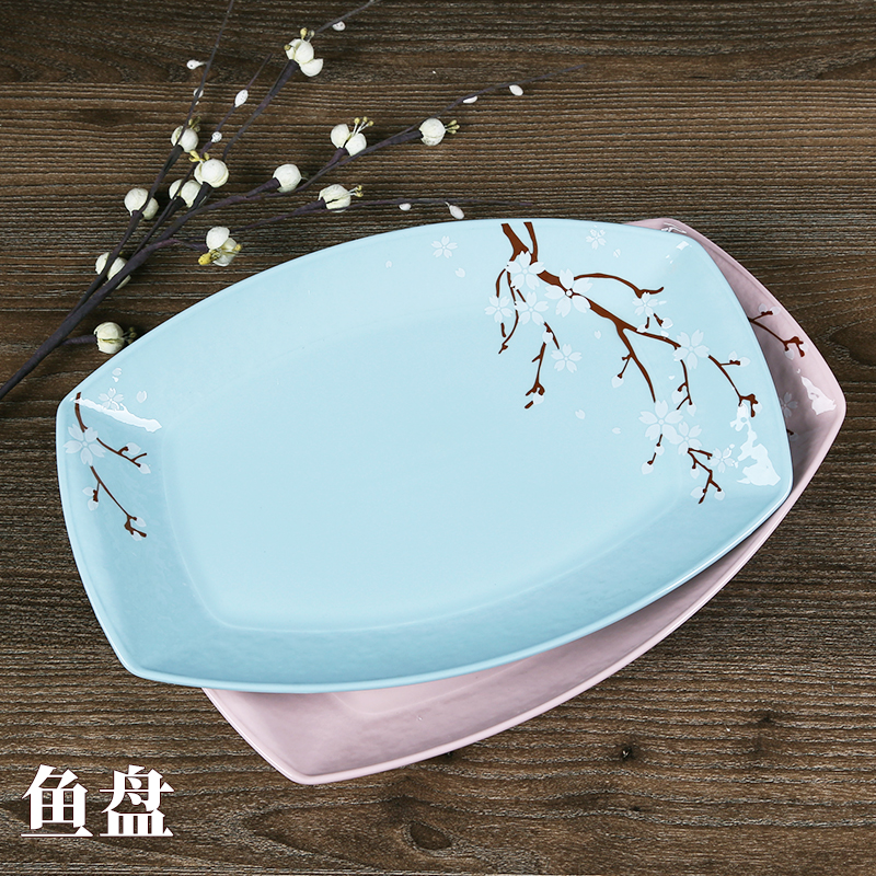 Shunxiang ceramic fish plate household steamed fish plate 12-inch rectangular plate Korean color microwave oven