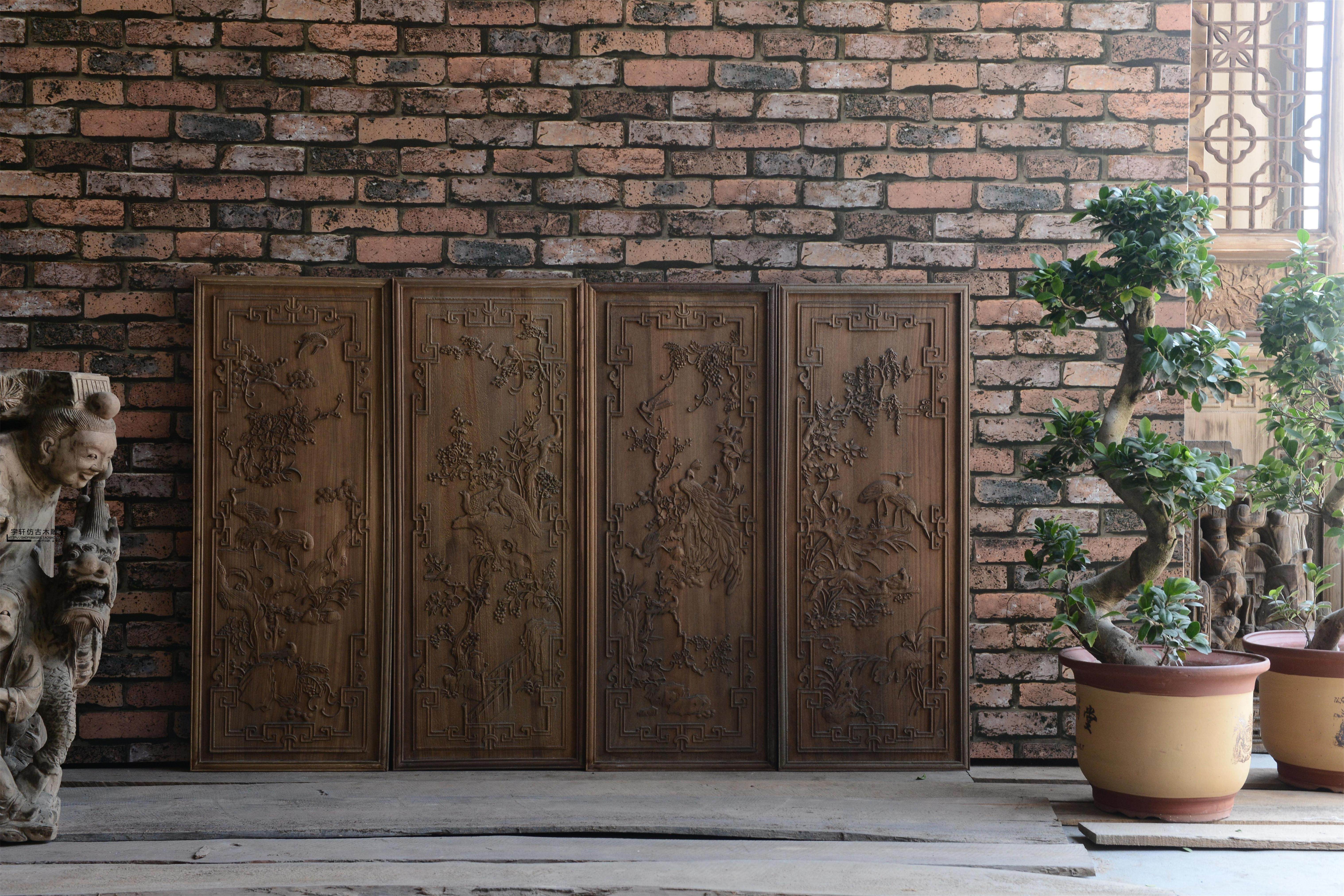 Ming and Qing antique wood carving pendant hanging screen Chinese style hotel tea building decoration background imitation antique door and window flower lattice