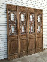 Dongyang wood carving antique screen doors and windows checkered Chinese solid wood hotel office living room partition porch