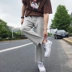 Mùa thu quần thể thao nam lỏng lẻo thẳng BF gió ulzzang Thanh niên Nhật Bản rắn màu quần chín điểm thủy triều quần vải nam Crop Jeans