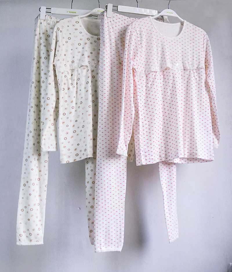 Pregnant women's pure cotton lift-up nursing clothes hydrophilic cotton home clothes waist adjustable super soft confinement clothes pregnant women's long johns suit