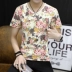 Mùa hè mới băng nhung nam cổ chữ V tay ngắn hoa T-shirt tạo mẫu tóc hoa hồng áo phông nam hàng hiệu Áo phông ngắn