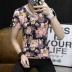 Mùa hè mới băng nhung nam cổ chữ V tay ngắn hoa T-shirt tạo mẫu tóc hoa hồng áo phông nam hàng hiệu Áo phông ngắn