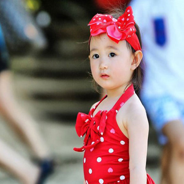 Children's swimsuit girl Lieven body Dot Cute Baby Spa Girl Princess Children Swimwear Swimsuit Delivery Belt