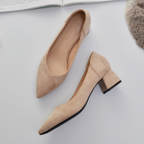 4cm thick heels female 2021 New pointed apricot bridesmaid shoes female fairy women shoes Middle heel single shoes women