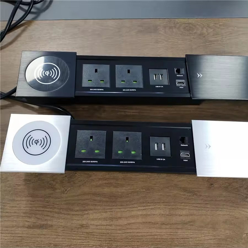 New Wireless Charging Sliding Cover with 2 USB Network Ports, Hdmi, British Standard Power Socket, Embedded Groove Desktop Socket New Wireless Charging Sliding Cover with 2 USB Network Ports, Hdmi, British Standard Power Socket, Embedded Groove Desktop Socket