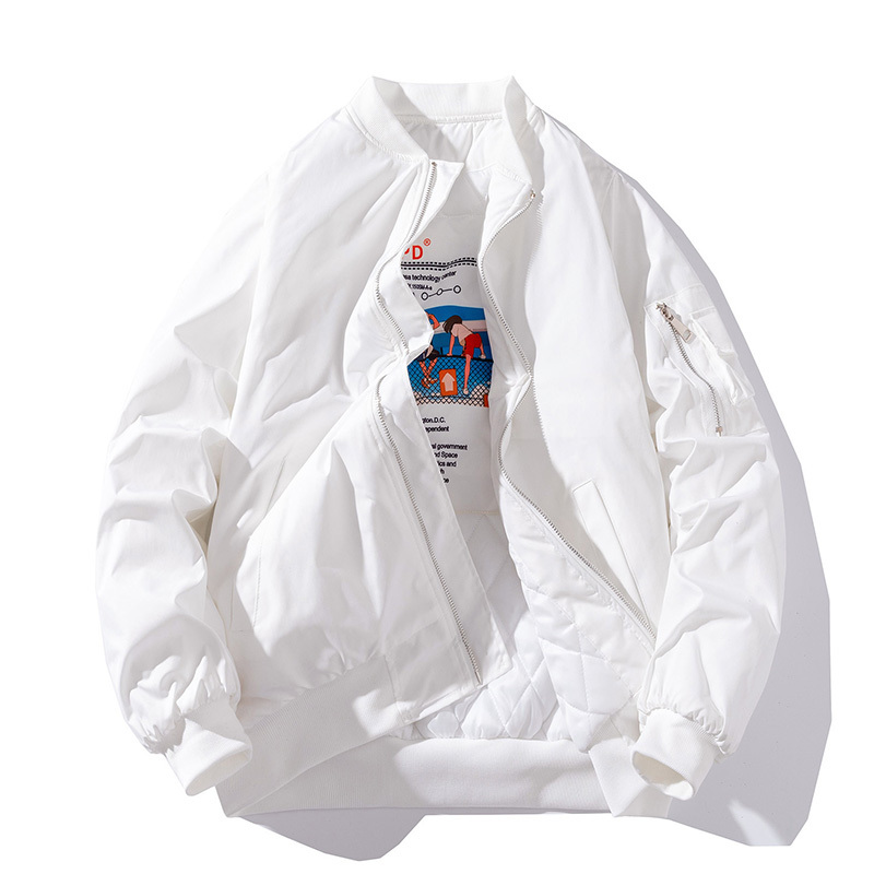 Winter Thickened Solid Color Versatile Ma1 Pilot Jacket Cotton Coat for Men and Women, Couple's White Baseball Jacket Cotton Clothing