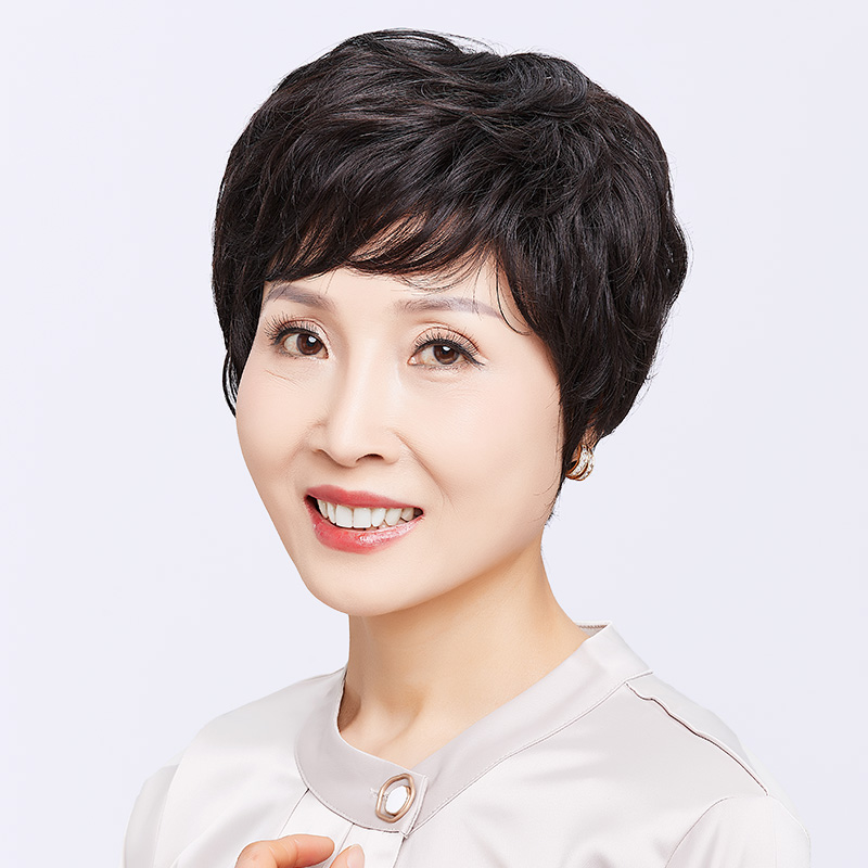 Wig female short hair mother full headgear ladies middle-aged and elderly fashion models real hair full real hair invisible natural