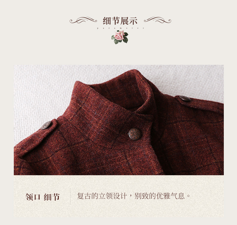 Quỳ Karenina 2018 mùa đông mới retro kẻ sọc kẻ cổ áo khoác cổ áo khoác mỏng - Accentuated eo áo mẫu áo dạ ngắn đẹp