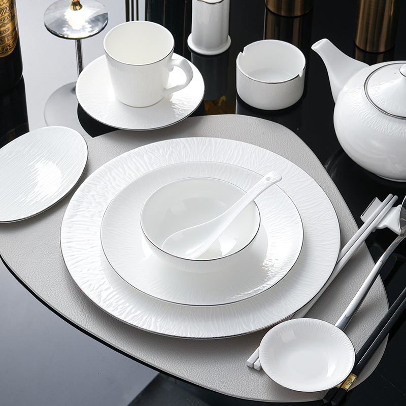 New Chinese-Style Hotel Tableware Set, High-End Club Company Luxury Private Room Bone China Plate and Bowl Set with Relief New Chinese-Style Hotel Tableware Set, High-End Club Company Luxury Private Room Bone China Plate and Bowl Set with Relief