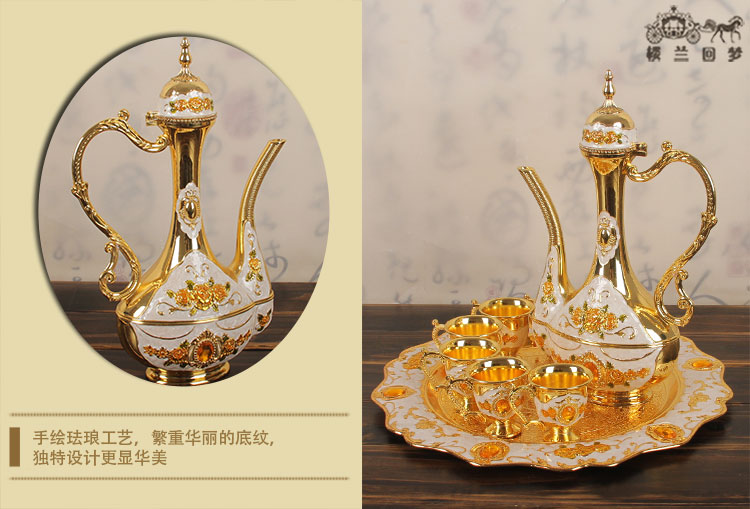 Bộ rượu trang trí hợp kim thiếc Hàng hóa Nga Màu sắc men nồi Châu Âu Bộ 8 món quà thủ công - Rượu vang chén uống rượu