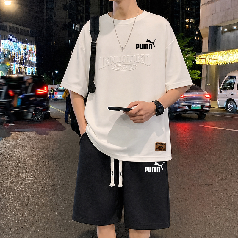 Outlet Exclusive Loose Casual Sports Suit for Men, New Model 150kg Large Size Short-Sleeve Breathable Shorts Two-Piece Set