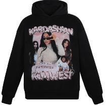 4UYES spray sweatshirt winter kim Kardashian big sister High Street hip hop loose Tide plus velvet thickened hoodie