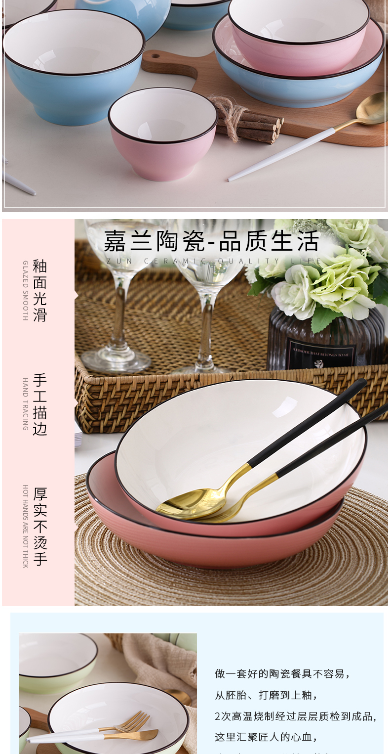 Garland ceramic dishes household FanPan can happens capacity shing soup plate deep dish Japanese contracted four pure color plate