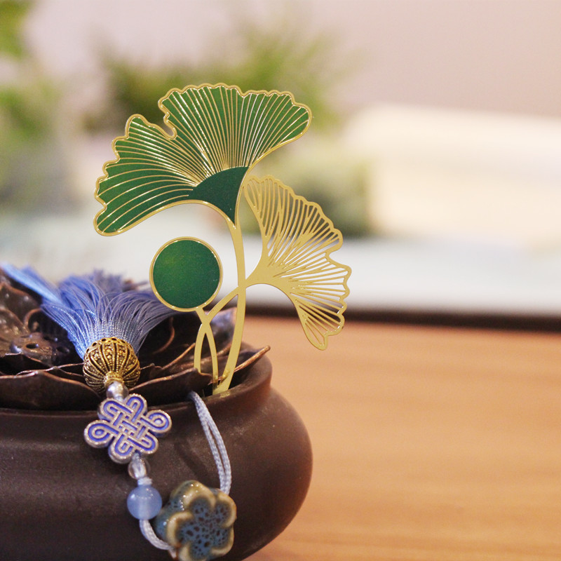 Colorful Ginkgo Leaf Hollowed-out Flow Su Metal Bookmark Timeless Love Delicate Brass China Wind Art Gift Bookmark