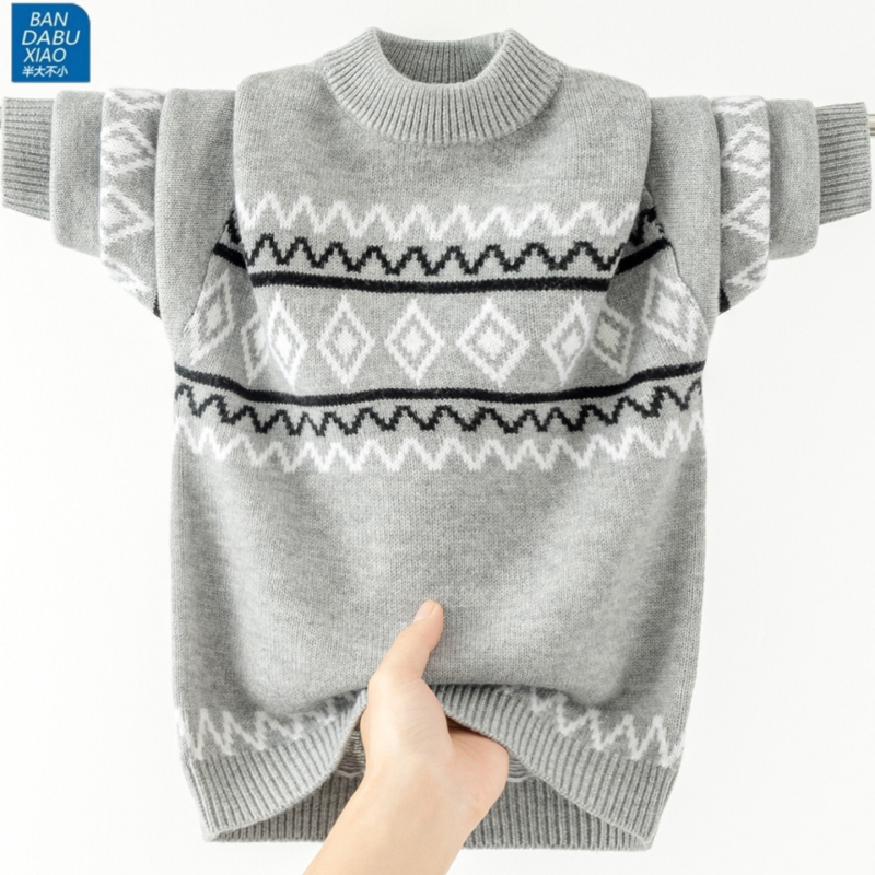 Teenage Junior High School Boys' Round-Neck Sweater, Pure Cotton, Non-Pilling Knitwear, Thick Style, Youthful Feel, Base Layer Shirt