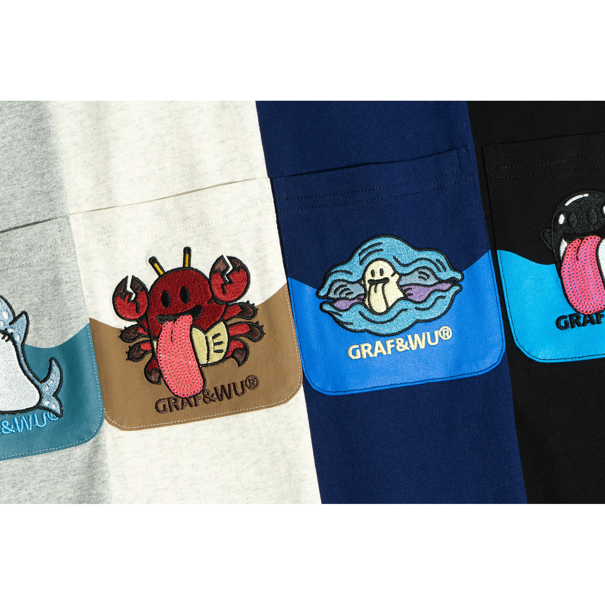 GRAF Original Brand [Billionaire Joint] Ocean Protection Cute Ghost Coral Whale Tridacna Pocket Short Sleeve