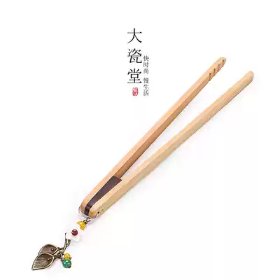 Big porcelain hall handmade black sandalwood tea clip creative tea tweezers with tassel pendant kung fu tea set tea ceremony spare parts