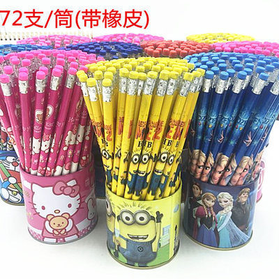 Cute 72pcs tube wooden with eraser pencil HB pencil Primary school pencil Cartoon children's pencil