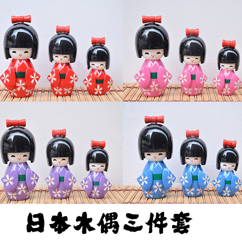 Japanese puppet doll nesting doll three small gift ornaments wooden doll Japanese doll home dining room decoration