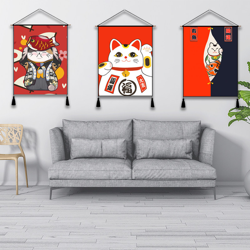 Japanese-style Japanese-style fabric hanging painting lucky cat flag izakaya tatami decorative mural home decoration painting hanging flag
