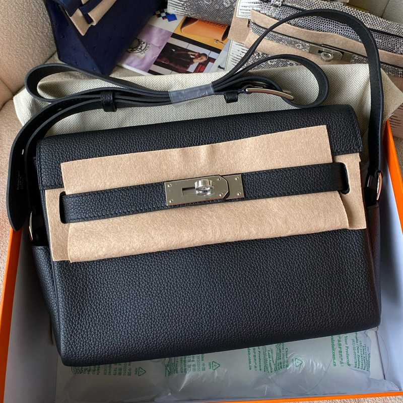 Wencheng's Fully Handmade Waxed Leather Kelly Bag, Togo Leather Messenger Bag, Unisex Crossbody Bag