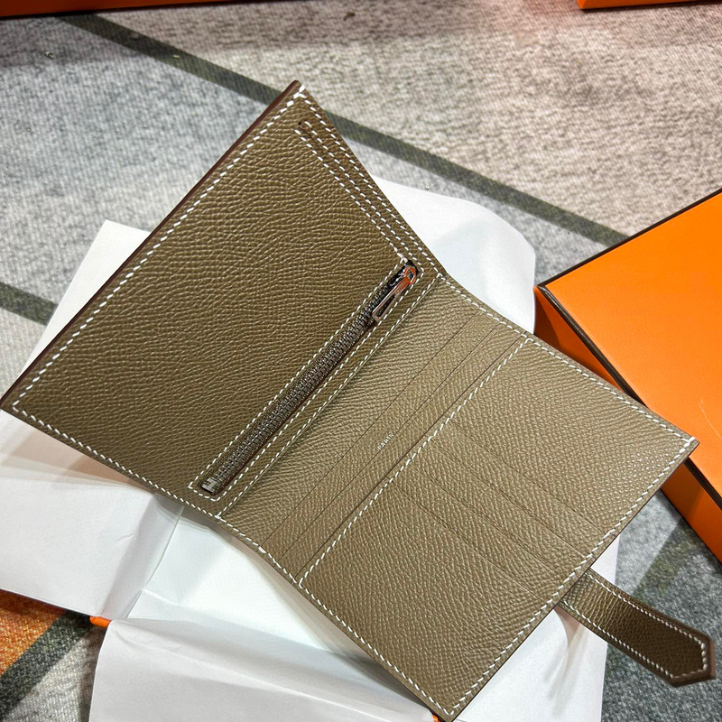 Imported Epsom Leather Fully Handmade Bearn Short Wallet Money Clip Kelly Card Holder Suit Clip Goatskin Wallet