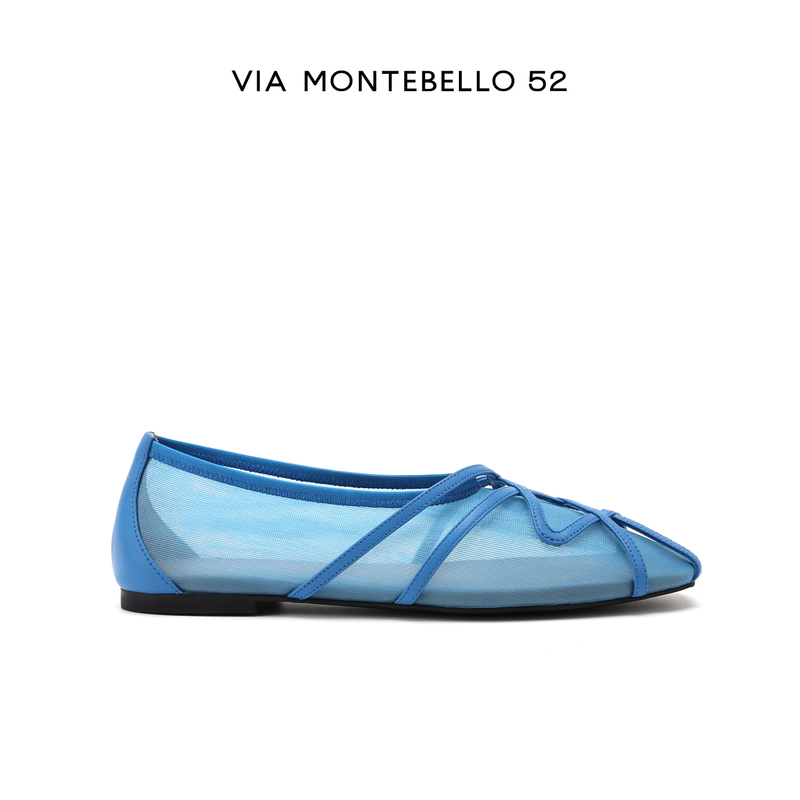 Vm52 Original Design Nerissa Elastic Mesh Water Ripple Stripe Stitching Flat Square Toe Slip-On Shoes