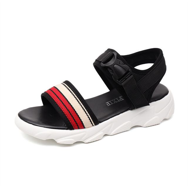 Sandals Women's Flat 2024 New Velcro Summer Student Beach Versatile Soft Sole Lightweight Strap ເກີບຜູ້ຍິງ