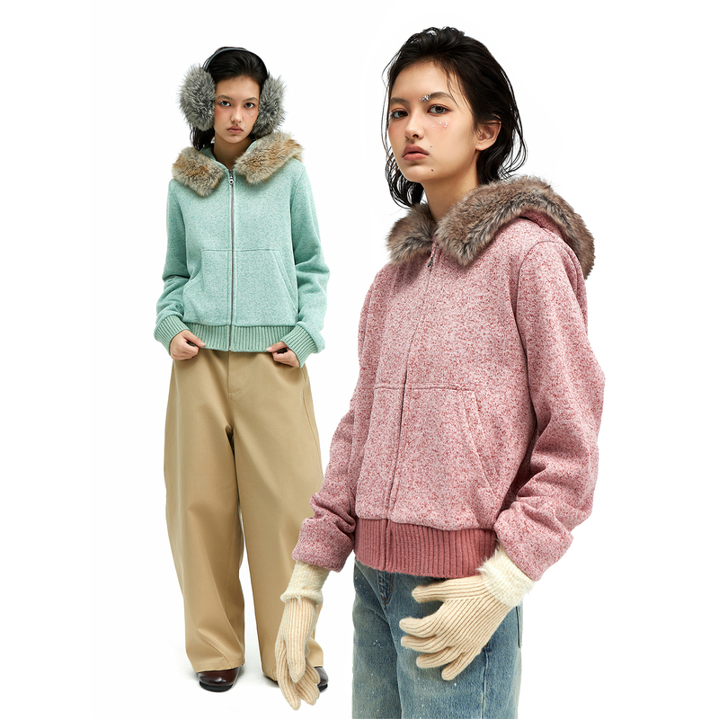 Wonesduty Christmas Fleece Two-Tone Sweatshirt with Detachable Fur Collar, Women's Winter Warm Coat Wonesduty Christmas Fleece Two-Tone Sweatshirt with Detachable Fur Collar, Women's Winter Warm Coat