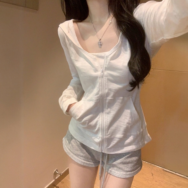 100% Pure Cotton Sun Protection Shirt for Women, 2026 Spring and Summer New Style, Hooded Thin Jacket, Long-Sleeve T-Shirt Top