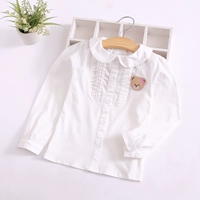 Quần áo trẻ em Longyou phiên bản Hàn Quốc 2018 cotton dệt kim vải búp bê cổ áo sơ mi trắng trẻ em lớn áo co giãn sơ mi dáng váy bé gái 