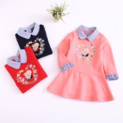 Long Hi Children Wear Hàn Quốc 2018 Fall Winter Children Girls Plus Velvet Padded Dress Áo dài tay công chúa Váy