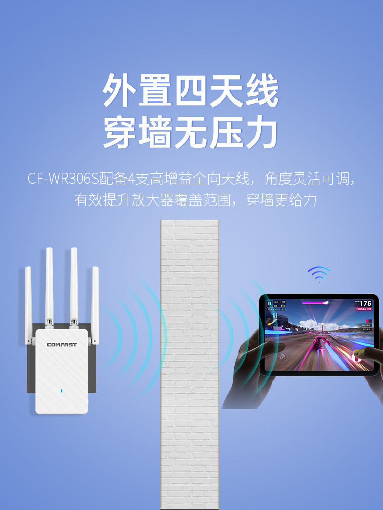 Comfast Wireless Wifi Signal Booster Amplifier Repeater Network Signal Extender 5g Enhanced Wifi Signal Through-Wall Enhancement Receiver Extension Bridge Router Cf-Wr306S
