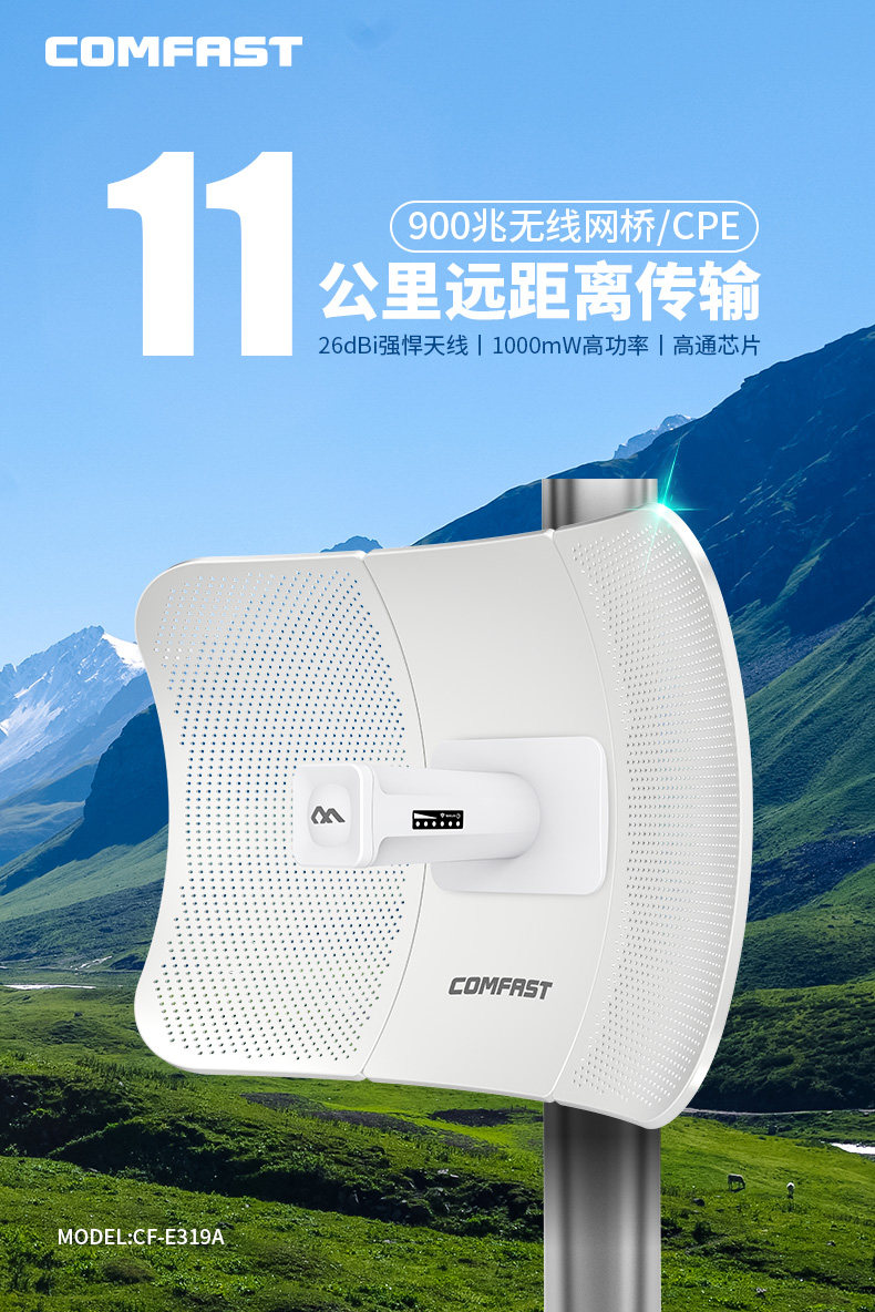 Сетевой мост comfast cf-e317/319无线网桥11公里远距离传输工程ap室外wifi电梯监控5g网络900m点对点桥接poe供电防水中继