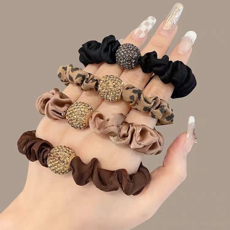 Internet Celebrity Rhinestone Hair Tie High-Elastic Rubber Band Adult Hair Tie Solid Color Leopard Print Stylish Hair Tie Hair Ring Hair Accessory Internet Celebrity Rhinestone Hair Tie High-Elastic Rubber Band Adult Hair Tie Solid Color Leopard Print Stylish Hair Tie Hair Ring Hair Accessory