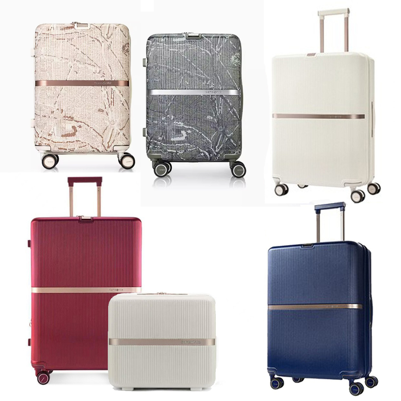 New Samsonite Trolley Suitcase, Stylish Striped Hh5 Spinner Carry-On Luggage, Gold-Plated Travel Suitcase 202528inch