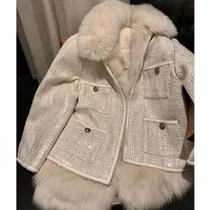 Sandro Tonali Xiaoxiang socialite wind coat womens winter 2020 stitching wool collar high-end temperament plus velvet coat