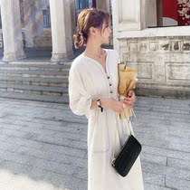 sandro tonali white dress female summer new French style thin niche temperament gentle Platycodon grandiflorum dress
