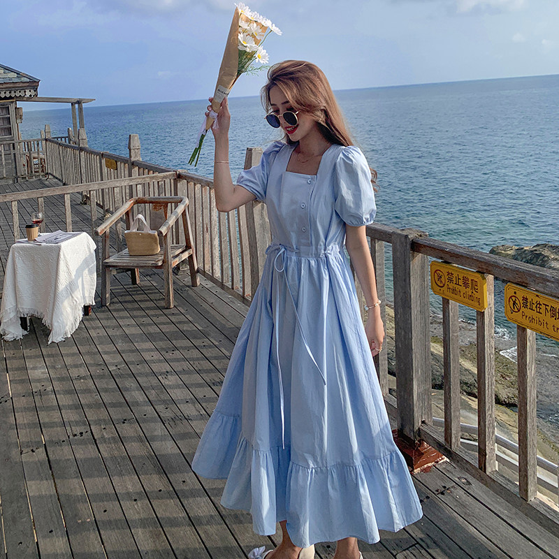 sandro tonali dress women's new bubble sleeves side collar collection waist display slim tea hysteria first love long dress