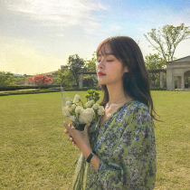 sandro tonali floral dress summer French niche Mori green gentle Platycodon grandiflorum fairy first love dress