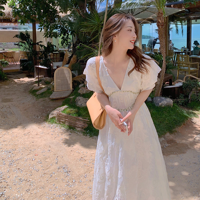 sandro tonali new style small balsamic wind embroidered with a little white nepotism woman superfairy long dress