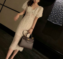 sandro tonali lace dress 2021 French socialite V collar waist slim long small incense skirt