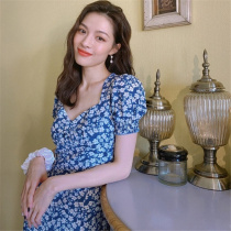 sandro tonali Zhong Chuxi same floral dress female French waist split split long skirt